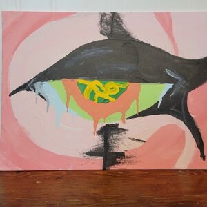 Abstract Shark Canvas Wall Art in Pink and Black